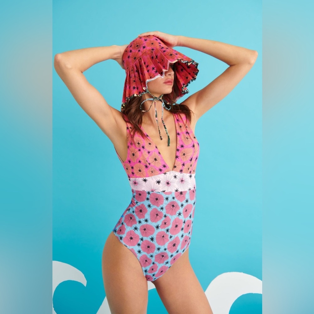 CeliaB Pink and Blue Floral One Piece Swimsuit